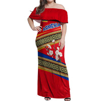 Armenia Traditional Pattern Off Shoulder Maxi Dress with Floral Motif and National Flag Design - Wonder Print Shop