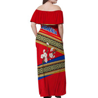 Armenia Traditional Pattern Off Shoulder Maxi Dress with Floral Motif and National Flag Design - Wonder Print Shop