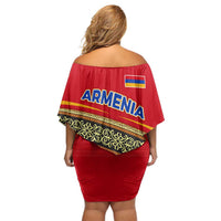 Armenia Traditional Pattern Off Shoulder Short Dress with Floral Motif and National Flag Design - Wonder Print Shop
