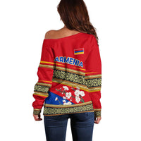 Armenia Traditional Pattern Off Shoulder Sweater with Floral Motif and National Flag Design - Wonder Print Shop