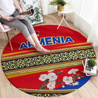 Armenia Traditional Pattern Round Carpet with Floral Motif and National Flag Design - Wonder Print Shop