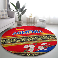 Armenia Traditional Pattern Round Carpet with Floral Motif and National Flag Design - Wonder Print Shop