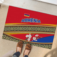 Armenia Traditional Pattern Rubber Doormat with Floral Motif and National Flag Design - Wonder Print Shop