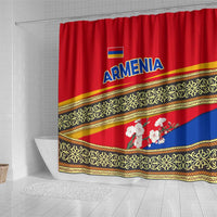 Armenia Traditional Pattern Shower Curtain with Floral Motif and National Flag Design - Wonder Print Shop