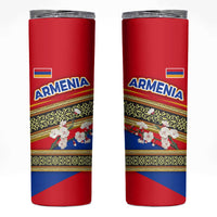 Armenia Traditional Pattern Skinny Tumbler with Floral Motif and National Flag Design - Wonder Print Shop