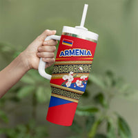 Armenia Traditional Pattern Tumbler With Handle with Floral Motif and National Flag Design - Wonder Print Shop