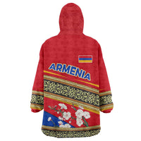 Armenia Traditional Pattern Wearable Blanket Hoodie with Floral Motif and National Flag Design - Wonder Print Shop