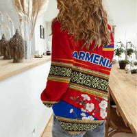 Armenia Traditional Pattern Women Casual Shirt with Floral Motif and National Flag Design - Wonder Print Shop