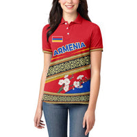 Armenia Traditional Pattern Women Polo Shirt with Floral Motif and National Flag Design - Wonder Print Shop