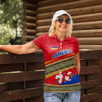 Armenia Traditional Pattern Women Polo Shirt with Floral Motif and National Flag Design - Wonder Print Shop