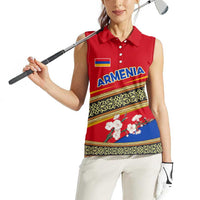 Armenia Traditional Pattern Women Sleeveless Polo Shirt with Floral Motif and National Flag Design - Wonder Print Shop