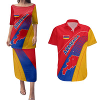 Armenia Flag Colors Couples Matching Puletasi and Hawaiian Shirt with National Emblem and Map Design - Wonder Print Shop