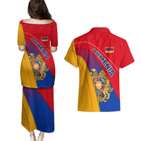Armenia Flag Colors Couples Matching Puletasi and Hawaiian Shirt with National Emblem and Map Design - Wonder Print Shop