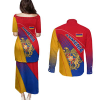 Armenia Flag Colors Couples Matching Puletasi and Long Sleeve Button Shirt with National Emblem and Map Design - Wonder Print Shop