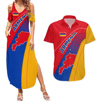 Armenia Flag Colors Couples Matching Summer Maxi Dress and Hawaiian Shirt with National Emblem and Map Design - Wonder Print Shop