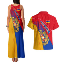 Armenia Flag Colors Couples Matching Tank Maxi Dress and Hawaiian Shirt with National Emblem and Map Design - Wonder Print Shop
