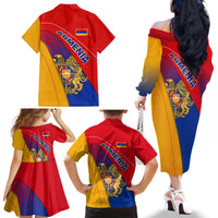 Armenia Flag Colors Family Matching Off The Shoulder Long Sleeve Dress and Hawaiian Shirt with National Emblem and Map Design - Wonder Print Shop