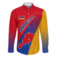 Armenia Flag Colors Family Matching Off The Shoulder Long Sleeve Dress and Hawaiian Shirt with National Emblem and Map Design - Wonder Print Shop