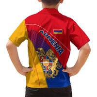 Armenia Flag Colors Family Matching Off Shoulder Maxi Dress and Hawaiian Shirt with National Emblem and Map Design - Wonder Print Shop