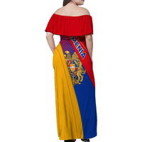 Armenia Flag Colors Family Matching Off Shoulder Maxi Dress and Hawaiian Shirt with National Emblem and Map Design - Wonder Print Shop
