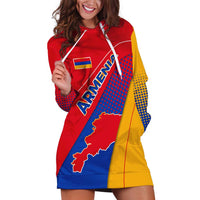 Armenia Flag Colors Hoodie Dress with National Emblem and Map Design - Wonder Print Shop