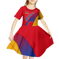 Armenia Flag Colors Kid Short Sleeve Dress with National Emblem and Map Design - Wonder Print Shop
