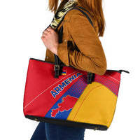 Armenia Flag Colors Leather Tote Bag with National Emblem and Map Design - Wonder Print Shop