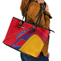 Armenia Flag Colors Leather Tote Bag with National Emblem and Map Design - Wonder Print Shop