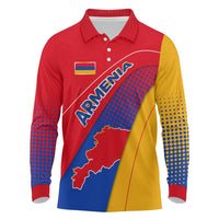 Armenia Flag Colors Long Sleeve Polo Shirt with National Emblem and Map Design - Wonder Print Shop