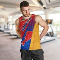 Armenia Flag Colors Men Tank Top with National Emblem and Map Design - Wonder Print Shop