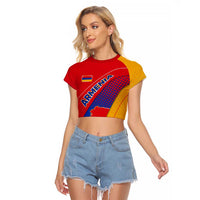 Armenia Flag Colors Raglan Cropped T Shirt with National Emblem and Map Design - Wonder Print Shop