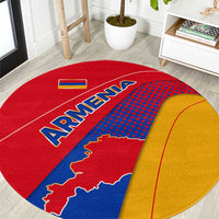 Armenia Flag Colors Round Carpet with National Emblem and Map Design - Wonder Print Shop