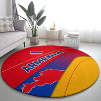 Armenia Flag Colors Round Carpet with National Emblem and Map Design - Wonder Print Shop