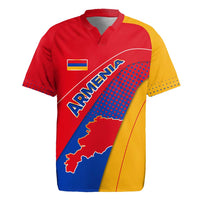 Armenia Flag Colors Rugby Jersey with National Emblem and Map Design - Wonder Print Shop