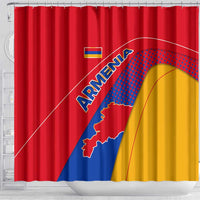 Armenia Flag Colors Shower Curtain with National Emblem and Map Design - Wonder Print Shop
