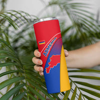 Armenia Flag Colors Skinny Tumbler with National Emblem and Map Design - Wonder Print Shop