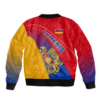 Armenia Flag Colors Sleeve Zip Bomber Jacket with National Emblem and Map Design - Wonder Print Shop