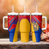 Armenia Flag Colors Tumbler With Handle with National Emblem and Map Design - Wonder Print Shop