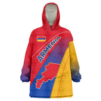 Armenia Flag Colors Wearable Blanket Hoodie with National Emblem and Map Design - Wonder Print Shop