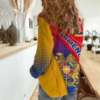 Armenia Flag Colors Women Casual Shirt with National Emblem and Map Design - Wonder Print Shop