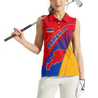 Armenia Flag Colors Women Sleeveless Polo Shirt with National Emblem and Map Design - Wonder Print Shop