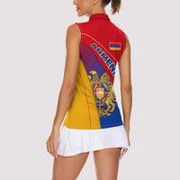Armenia Flag Colors Women Sleeveless Polo Shirt with National Emblem and Map Design - Wonder Print Shop