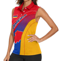 Armenia Flag Colors Women Sleeveless Polo Shirt with National Emblem and Map Design - Wonder Print Shop