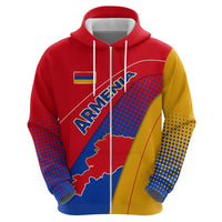 Armenia Flag Colors Zip Hoodie with National Emblem and Map Design - Wonder Print Shop