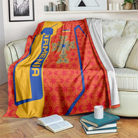 Armenia Flag-Inspired Blanket with Ornamental Cross and Geometric Pattern Design - Wonder Print Shop