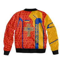 Armenia Flag-Inspired Bomber Jacket with Ornamental Cross and Geometric Pattern Design - Wonder Print Shop