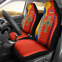 Armenia Flag-Inspired Car Seat Cover with Ornamental Cross and Geometric Pattern Design - Wonder Print Shop