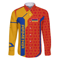 Armenia Flag-Inspired Family Matching Off The Shoulder Long Sleeve Dress and Hawaiian Shirt with Ornamental Cross and Geometric Pattern Design - Wonder Print Shop