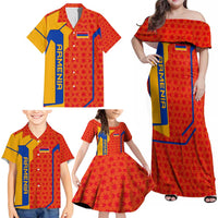Armenia Flag-Inspired Family Matching Off Shoulder Maxi Dress and Hawaiian Shirt with Ornamental Cross and Geometric Pattern Design - Wonder Print Shop