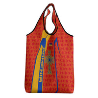 Armenia Flag-Inspired Grocery Bag with Ornamental Cross and Geometric Pattern Design - Wonder Print Shop